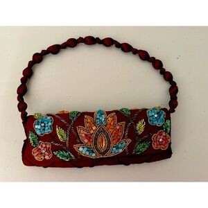 Beautiful Sasha New York Satin Clutch  Floral Embroidered W/woven Satin Handle